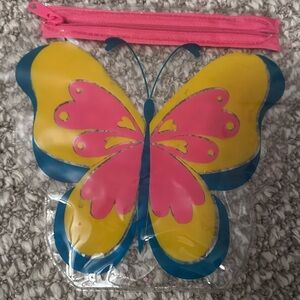 Clear Butterfly Zip Pouch in Pink, Yellow & Blue